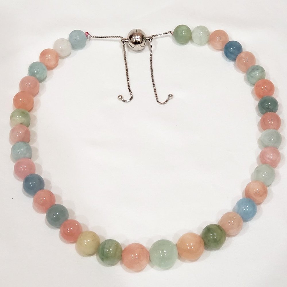Natural gemstone "Baby Momma" necklace 540 tcw 12-17mm beads Rhodium over 925 SS